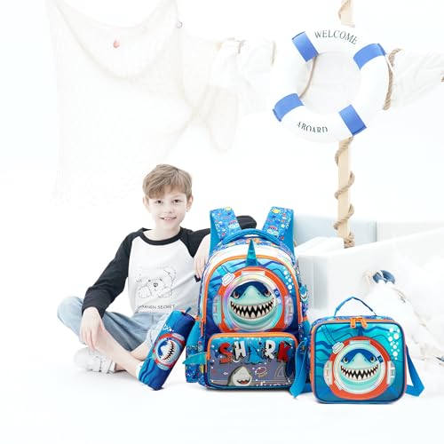 Meetbelify Kids School Backpacks for Girls Boys Backpack with Lunch Bag for Elmentary Students - color: 02 Shark