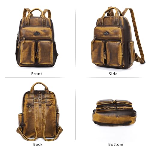 Angel Kiss Backpack Purse for Women Soft Washed Leather Multi Pocket Casual Travel Backpacks… - color: Brown