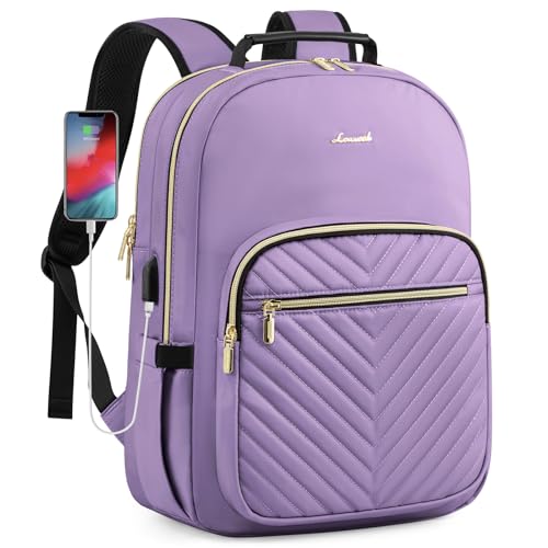 LOVEVOOK Laptop Backpack Purse for Women, Work Travel Computer Bags, College School Backpack for Student Girl, Quilted Casual Daypack with USB Port, Fit 15.6 Inch Laptop, Purple - color: Purple, size: 15.6-Inch