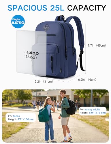 VASCHY School Backpack,Two Compartments Daypack Bookbag Schoolbag for High School Teen Boy Girls/College/Work/Men Women Navy - color: Navy