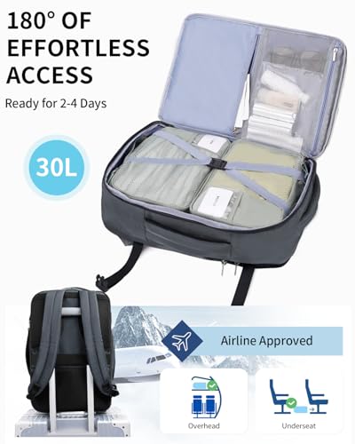 ECOHUB Carry On Travel Backpack, Expandable Airlines Personal Item Bag 18x14x8, Water Resistant 17 inch Laptop Backpack Flight Approved, 12 Pockets 30L Work Backpacks with Wet Pocket Cable Slot, Grey - color: Grey, size: 18 inch underseat