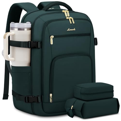 LOVEVOOK Carry On Travel Backpack For Women Men Flight Approved, 40L Personal Item Backpack for Airplanes, Business Weekender Overnight Daypack Fits 17 Inch Laptop, With 2 Packing Cubes, Dark Green - color: Dark Green, size: 40l-17.3 Inch-3pcs