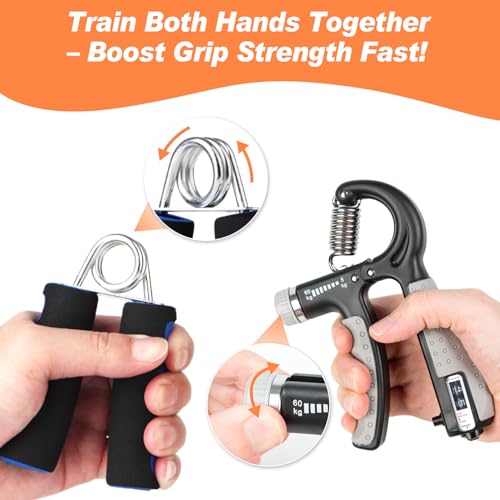 CYFIE Grip Strength Trainer Kit, Adjustable Hand Gripper Strengthener, Forearm Strengthener & Finger Exerciser Set with Finger Stretcher, Stress Ball & Grip Ring for Athletes, Rock Climbing & Rehab - color: Red & Black
