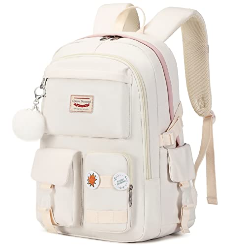 Classic Diamond School Backpack for Girls Laptop Backpack Cute Bookbag Kawaii College Backpack School Backpacks for Teens Girls Student (White) - color: White