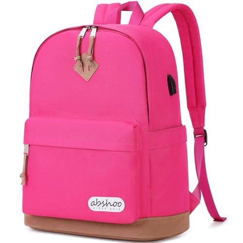 abshoo Large Capacity Backpack For School Teen Gilrs Middle High School Bookbag College Travel Daypack (Hot Pink) - color: Hot Pink
