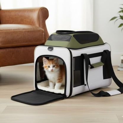 Cat Carrier Dog Carrier Airline Approved, Pet Carrier for 2 Cats Small Medium Dogs, Soft Cat Carrier 18x15x15 with Foldable Bowl & Washable Pad, TSA Approved Dog Carriers by Luniko Shop (Cream) - color: Cream