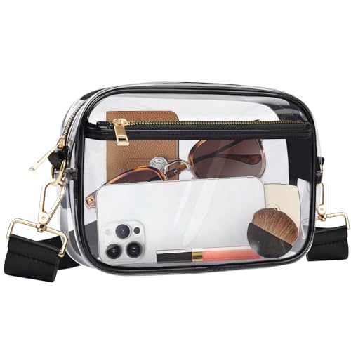Clear Bag Stadium Approved, Clear Crossbody Bag Purses for women for Concert, Sports, Festivals - color: Black