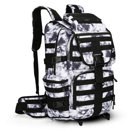 50L Military Tactical Backpack 3 Day Assault Pack Molle Daypack Hiking Backpack for Men and Women - color: Blackwhite Tie-dye