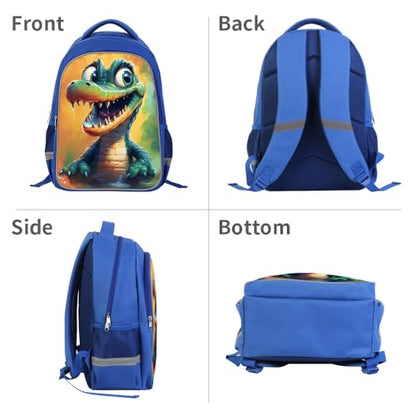 ZRENTAO Kids Backpack, 3D Reflective Cartoon, 600D Polyester & Dual Zippers, 17" Bookbag with Ergonomic Design for boys & girls age 6-18, Crocodile Space Style for school Children Kids - color: 23#crocodile