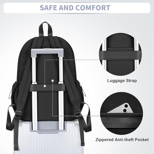 Black Backpack for School Women Girls, Waterproof Bookbag Cute High School Backpack for Men Teen Boys, Lightweight Travel College Backpack Mochilas Escolares para - color: Black