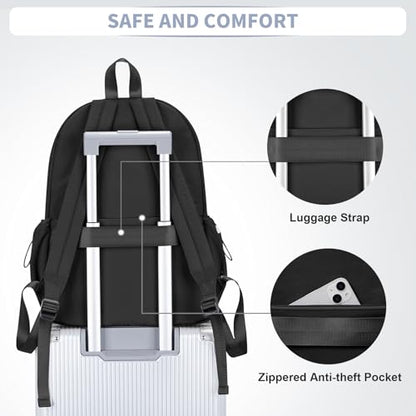 Black Backpack for School Women Girls, Waterproof Bookbag Cute High School Backpack for Men Teen Boys, Lightweight Travel College Backpack Mochilas Escolares para - color: Black