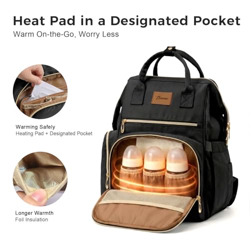 Diaper Bag Backpack, Large Capacity Baby Bag with Stroller Straps and Luggage Sleeve, Insulated Bottle Pockets, Changing Pad, Wet/Dry Pocket, Unisex for Mom and Dad, 27L Black - color: Black, size: Large