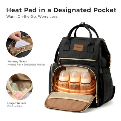 Diaper Bag Backpack, Large Capacity Baby Bag with Stroller Straps and Luggage Sleeve, Insulated Bottle Pockets, Changing Pad, Wet/Dry Pocket, Unisex for Mom and Dad, 27L Black - color: Black, size: Large