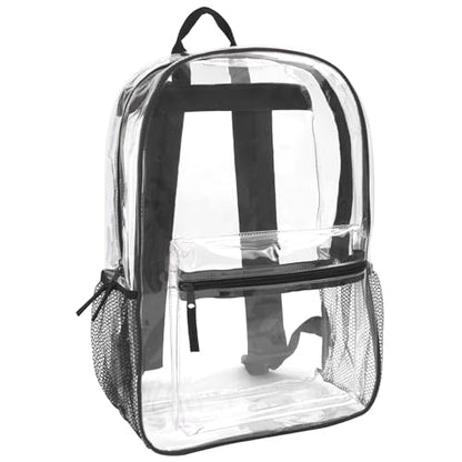 Trail maker Clear Backpack Heavy Duty with Padded Straps, Side Pockets for Kids, Boys, Girls, School, Stadium Approved Events - color: Black