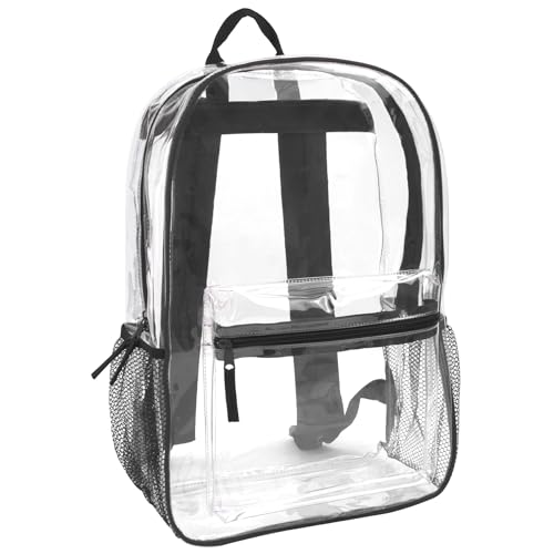 Trail maker Clear Backpack Heavy Duty with Padded Straps, Side Pockets for Kids, Boys, Girls, School, Stadium Approved Events - color: Black