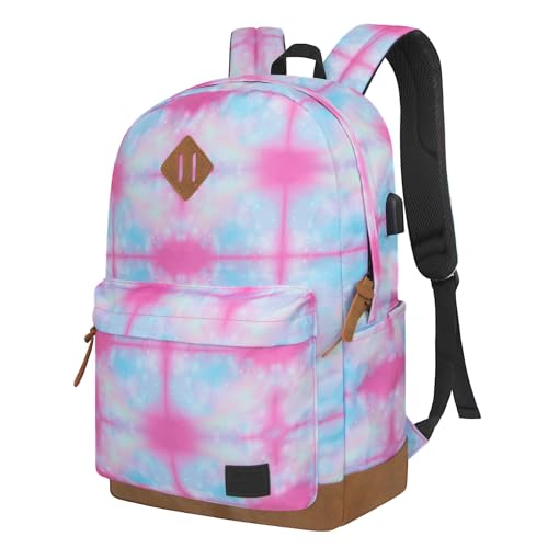Goloni Backpack for Men Women,Travel Laptop Backpack, Water Resistant 17.3 Inch USB Charging Backpack, Large Capacity Work Commute Bag - color: Tie Dye Rose, size: Medium
