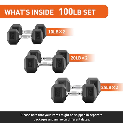 Dumbbells Set Rubber Hex Weights for Home Gym Durable Construction Convenient Storage Space Saving Design Complete Weight Set Barbell Coated for Exercise Training - style: 110 lb set