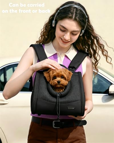 Small Dog Cat Chest Carrier Backpack,Adjustable Ventilated Front Facing Backpack Carrier for Small Dogs Cats Puppy,Airline Approved Lightweight Doggy Backpack for Travel Hiking Outdoor - color: Black