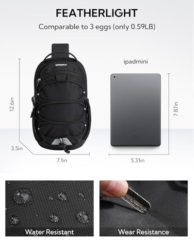WATERFLY Small Crossbody Sling Bag: RFID Blocking Anti Theft Sling Backpack Chest Bag Travel Hiking Daypack Man Woman - color: A-black