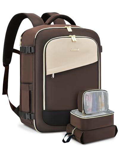 LOVEVOOK Travel Backpack for Women, 40L Carry On Backpack Flight Approved, Large Personal Item Bag Fits 17 inch Laptop, TSA Approved Luggage with 3 Packing Cubes,Waterproof Weekender Gym Essentials - color: Apricot-coffee, size: 40L