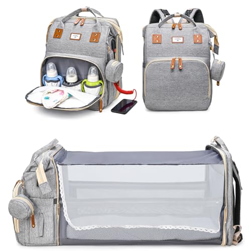 JSTPRO Diaper Bag Backpack, Large Waterproof Lightweight Diaper Bag with Changing Station, Insulated Pockets, USB Port & Stroller Straps, Travel Baby Bag for Mom and Dad, Baby Shower Gifts (Grey) - color: Grey