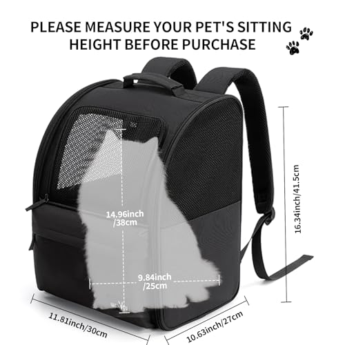 wakytu Cat Carrier Backpack,Steel Wire Frame More Stable,600D Wear-Resistant Oxford Fabric, Dog Carrier Cat Backpacks Suitable for Travel,Black - color: Black