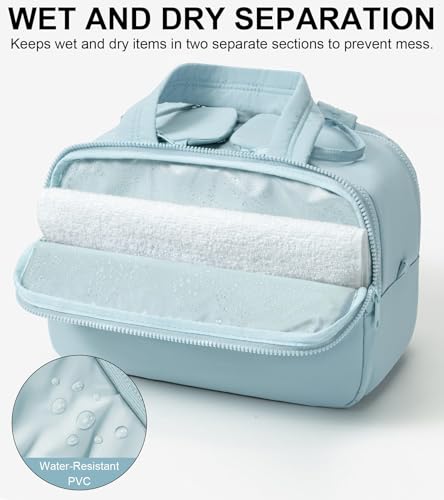 Travel Toiletry Bag, Large Wide-open Puffy Makeup Bag for Women Light Blue - color: Light Blue