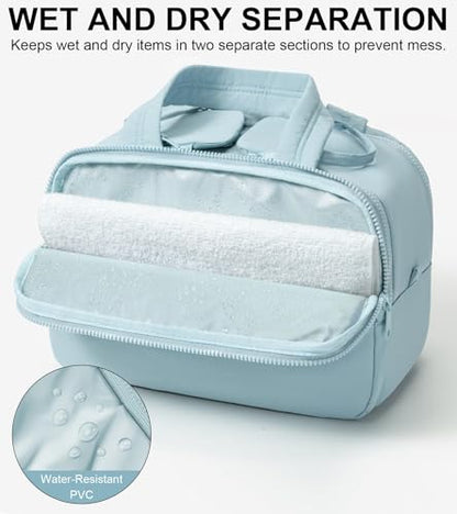 Travel Toiletry Bag, Large Wide-open Puffy Makeup Bag for Women Light Blue - color: Light Blue