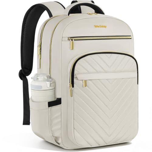 Laptop Backpack for Women with Cup Pocket, 17.3in Travel Work Purse Bookbag for Teacher Nurse, Large-Capacity 40L College Back Pack, Water Resistant Computer Business Bag, Beige - color: Beige, size: 17.3in