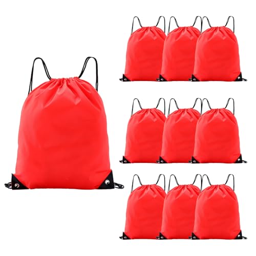 Drawstring Backpacks,10 Pack — Lightweight Drawstring Bags, Gym Sack for Sports, Daily Use & Travel (10, Red) - color: Red