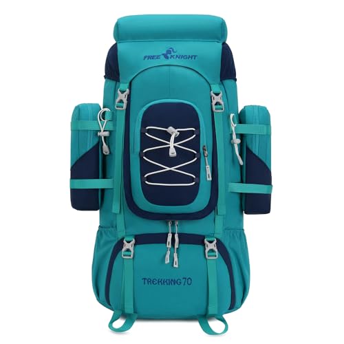 Bseash 70L (65+5) Waterproof Hiking Camping Backpack with Rain Cover, Outdoor Sport Travel Daypack for Climbing Touring (Blue Green) - color: Blue Green