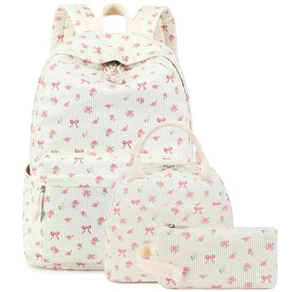 BTOOP School Backpacks for Teen Girls Bookbags Lightweight Kids Backpack School Bags Set with Lunch Box Pencil Case - color: A-pink Bow-flower
