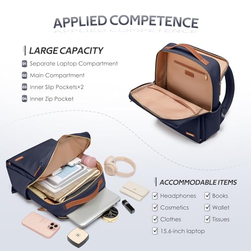 GOLF SUPAGS Travel Laptop Backpack for Women Airline Approved for Work College Travel Multi-Functional Casual Daypack Teacher Nurse Bags Fits 15.6 Inch Notebook (Navy Blue) - color: Navy Blue