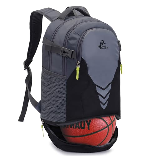 Bseash 35L Basketball Backpack, Large Sports Bag with Separate Ball compartment, for Basketball Soccer Volleyball Hiking Travel - color: Black Gray