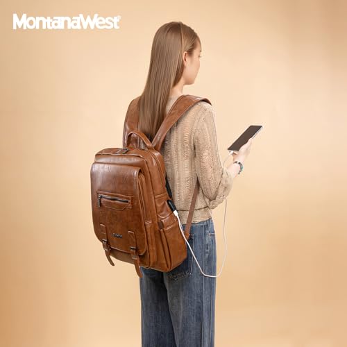 Montana West Laptop Backpack 15.6 Inch Work Backpack Purse for Women Travel Casual Daypack Bookbags with USB Port - color: 15.6-in Brown