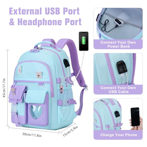 ACESAK Backpack for Girls - Bookbag Backpacks Schoolbag for Girls Kids Teen Women Casual Travel Daypacks - School Bag Elementary Middle School College Cute Backpack with Lunch Box (Blue Purple) - color: Blue Purple