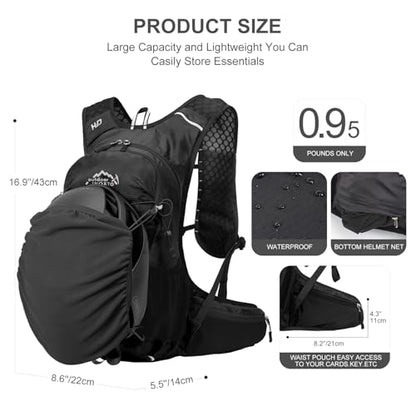 IX INOXTO Hydration Backpack, 18L Lightweight Hiking Backpack with 2L Water Bladder Daypack Women Men, Water Backpack Insulated Hydration Pack for Hiking, Running, Festival, Cycling - color: All Black