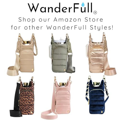 WanderFull HydroBag Handle®, Vegan Leather Hands-Free Crossbody 40 Oz Water Bottle Carrier w/Strap Bundle - color: Black
