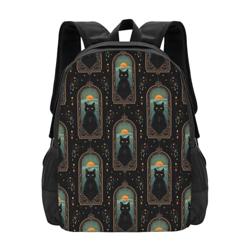 Lightweight Polyester Daypack Mystical Black Cat, Anti Theft Large Capacity Travel Hiking Backpack Unisex Carry On Bag for Outdoor Commute Business Use - color: Design (1201)