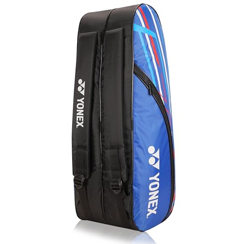 Yonex Stylish Badminton Kit-Bag |Double Zipper Compartment for Storage of 6 Rackets and Clothes|Side Pocket |Back Straps |Accessories Compartment |Made in India - color: ROYAL BLUE BLACK