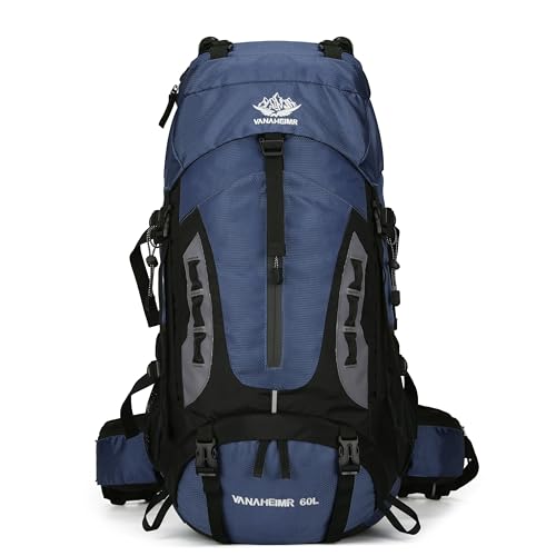 YFREAL 60L Travel Hiking Camping Backpack with Rain Cover,Backpack Water Resistant,Climbing Backpack for Men Women (DEEP BLUE) - color: Deep Blue