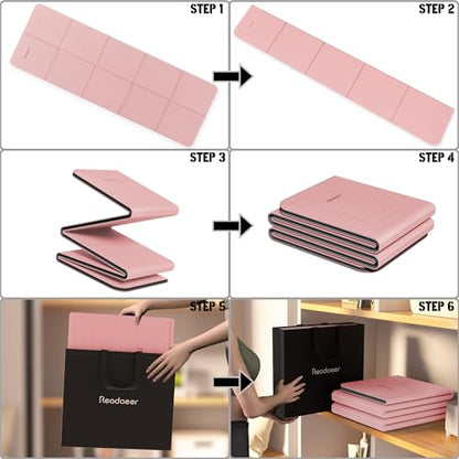 Readaeer Foldable Yoga Mat for Travel Folding Yoga Mat 6mm Thick with Carrying Bag, Non-Slip TPE Exercise Pilates Mat for 72" L x 24" W x 0.24 Inch - color: Pink