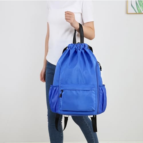 Valleycomfy Waterproof Drawstring Gym Backpack Bag for Men & Women,Sports Gym Bag with Side Pocket Blue - color: A-blue
