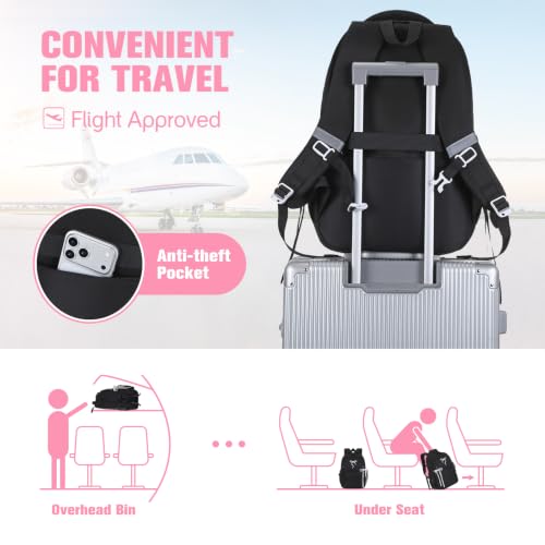 Kids Backpack for Girls - 3PCS Cute Embroidered Bow Girls Backpack with Insulated Lunch Bag & Pencil Case - Bookbag for Teen Women Middle High School College Work Travel Daypack - color: Black