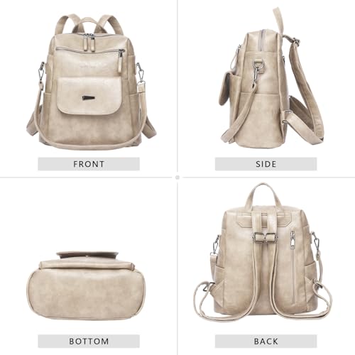 WYFJNX PU Leather Backpack Purse for Women Fashion Multipurpose Design Handbag Ladies Shoulder Bags Travel Backpack Beige - color: Beige