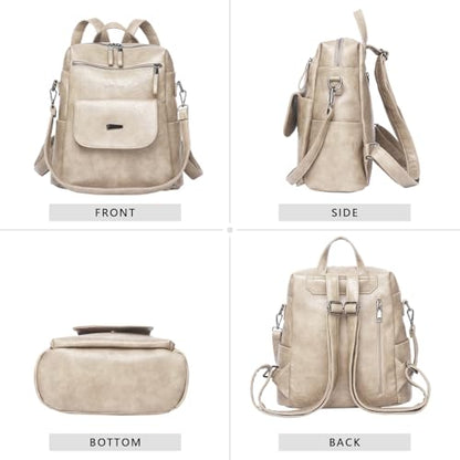 WYFJNX PU Leather Backpack Purse for Women Fashion Multipurpose Design Handbag Ladies Shoulder Bags Travel Backpack Beige - color: Beige