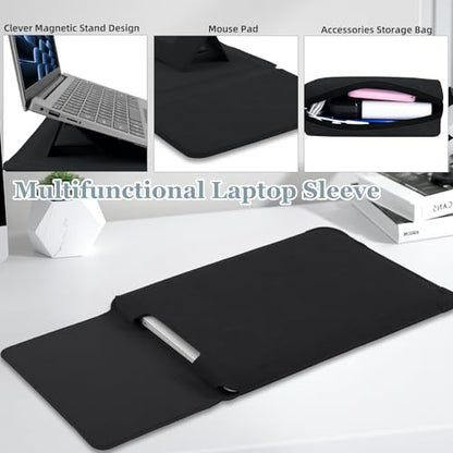 15-16 Inch Protective Laptop Sleeve Case with Stand, for MacBook Air 15" M5~M2 (2026-2023); MacBook Pro 16" M5~M1, Pro/Max(2026-2021), Matte PU Leather Laptop Case 15"-16" (Black) - color: Black, size: 15-16 Inch