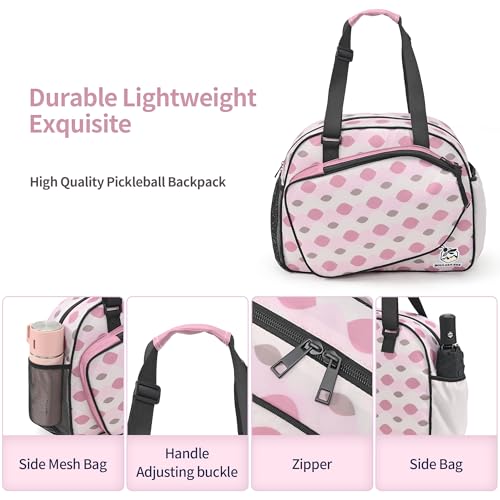 Boulder Bee Pickleball Tote Bag for Women with Paddle Holder - color: Pink Checkered Pattern