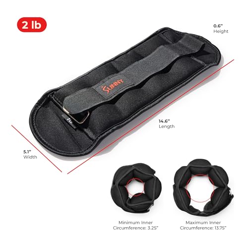 Sunny Health & Fitness Ankle Weights for Women, Men & Kids – Adjustable 1–5 lb Pair | Wrist, Arm & Leg Weights for Walking, Pilates, Yoga & Cardio - size: 2 LB