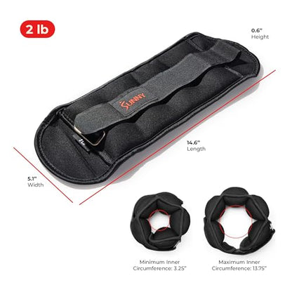 Sunny Health & Fitness Ankle Weights for Women, Men & Kids – Adjustable 1–5 lb Pair | Wrist, Arm & Leg Weights for Walking, Pilates, Yoga & Cardio - size: 2 LB